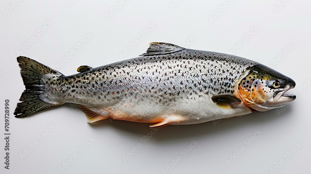 Naklejka premium raw rainbow trout isolated on white background, close-up, full depth of field
