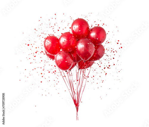 A bunch of Pink balloons with confetti. Design for Valentine's day, birthday, cards. Isolated on transparent