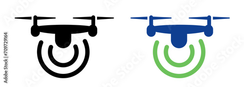 wireless drone signal connection icon set black and blue color simple unmanned aerial vehicle