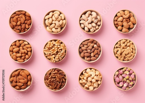 View of allergens commonly found in nuts. close up view of the nuts. all different kinds of nuts in the bowl