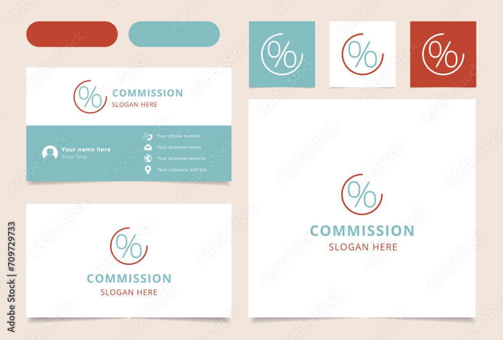 Commission logo brand business card. Branding book affilate marketing collection. Thin Commission logo