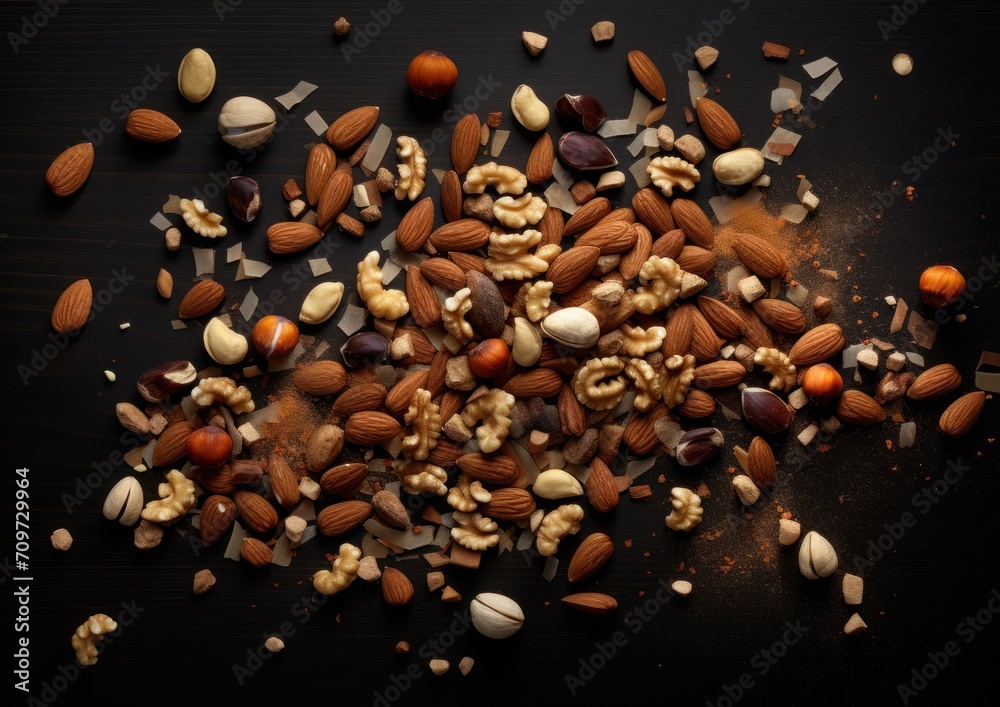 Obraz premium View of allergens commonly found in nuts. close up view of the nuts. all different kinds of nuts in the bowl