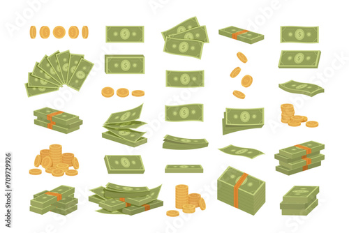 cartoon banknote. financial economy banking payment concept, cartoon flat minimalistic bank cash money, green dollar signs. vector cartoon items set.
