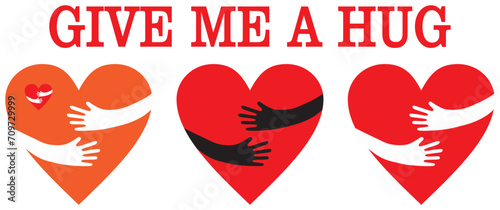 GIVE ME A Hug Red Heart icon. Happy valentine Day Vector illustration photo