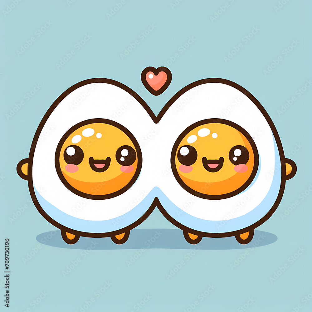 Cute funny kawaii fried eggs character. Cartoon kawaii character illustration graphic design perfect for banner, social media, advertising, icon, sticker.