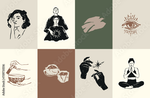 Minimalist bohemian modern art illustrations. Art for poster design, banners, wallpapers, brand identity, backgrounds.