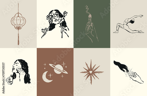 Minimalist bohemian modern art illustrations. Art for poster design, banners, wallpapers, brand identity, backgrounds.