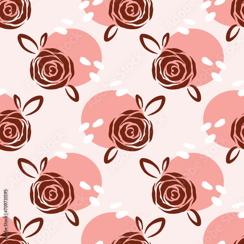 seamless pattern with roses and abstract shapes 