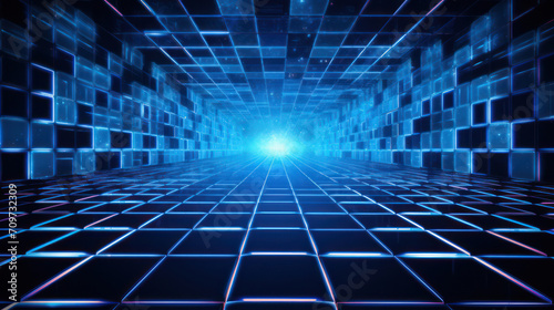 Futuristic Abstract Light: Blue Glowing Perspective with Line Wallpaper