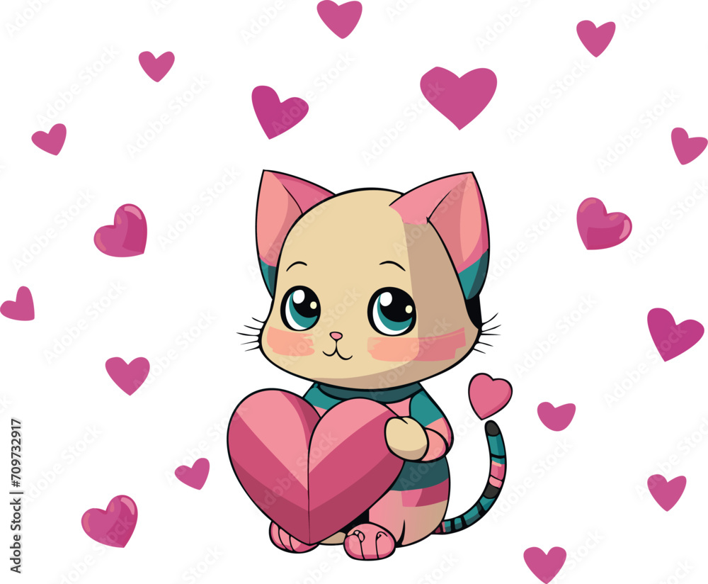 Sweet Cat and Pink Heart