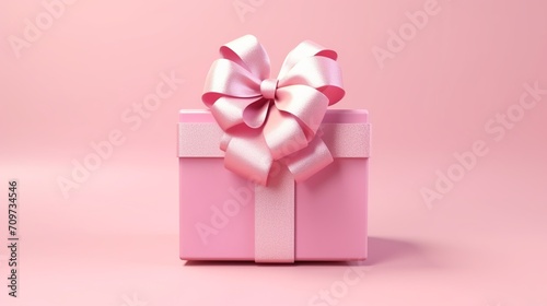 3D depiction of a pink square gift box with an open metallic bow-ribbon Valentine's Day idea