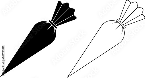 outline silhouette Pastry bag icon set isolated on white background