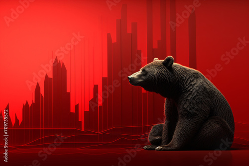 Stock Market Bear Market Trading Down Trend of Graph Red Background photo