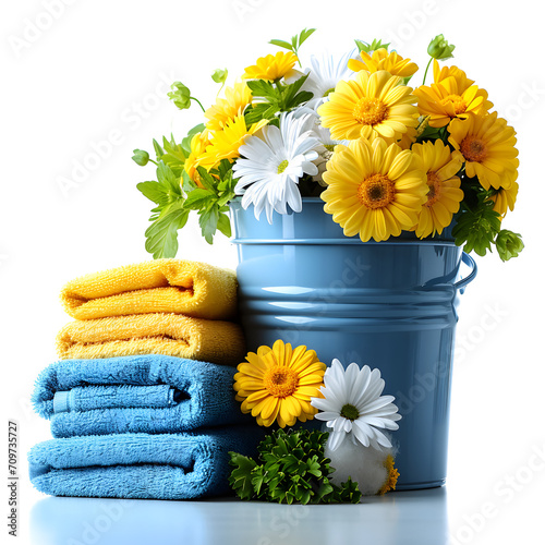 Spring cleaning supplies isolated on white background, vintage, png
 photo