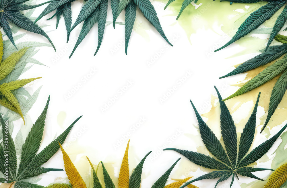 illustration of medical marijuana. frame of cannabis leaves with copyspace on white background