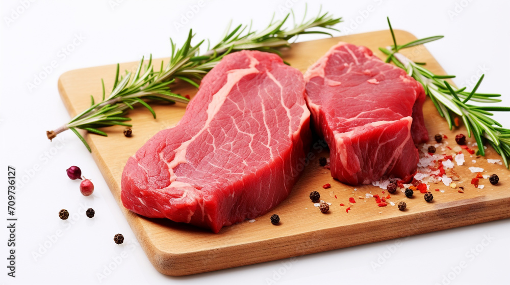fresh pork steaks and seasonings for marinade top view