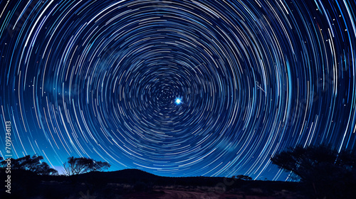 A star trail photograph showing the circular motion of stars around the North Star.