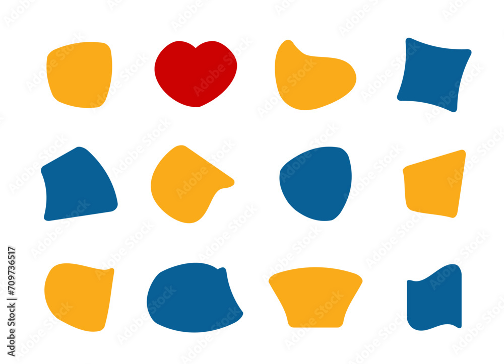Set of abstract random shapes, badge or spot. abstract blue or yellow organic shapes. Vector collection