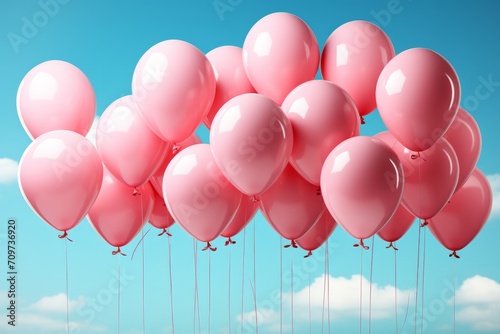 Graceful Pink Balloons Drifting in a Serene Blue Sky  on an isolated Teal Blue background  Generative AI