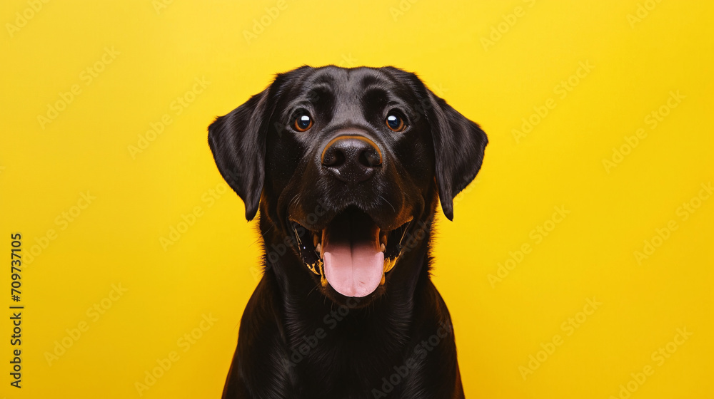 Fototapeta premium Portrait of a cute labrador inf ront of a yellow background