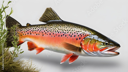 trout fish side view, white background