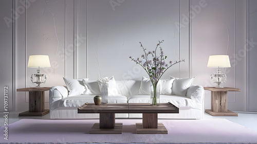 Contemporary white living room with sofa