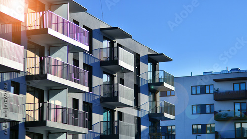 Residential area with modern apartment building. Multi Storey modern, new and stylish living block of flats.