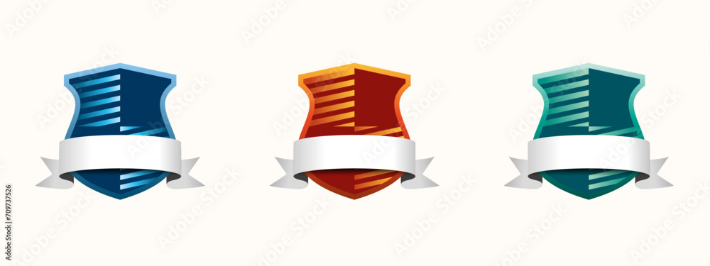 A shield-shaped emblem design with a ribbon belt.