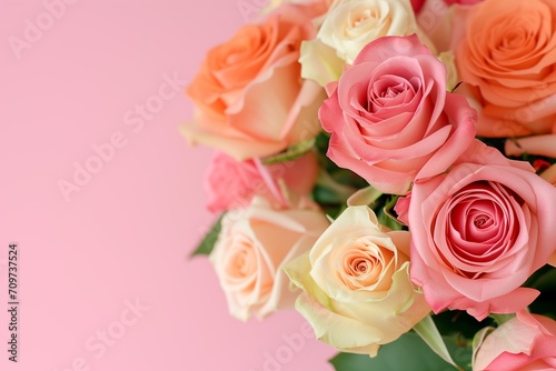 Elegant Bouquet of Pastel Roses on Pink Background