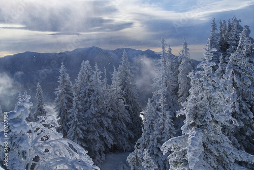snow covered mountains, Postavaru Mountains, Romania