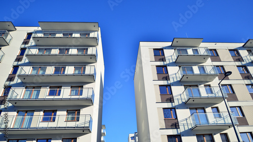 Residential area with modern apartment building. Multi Storey modern, new and stylish living block of flats.