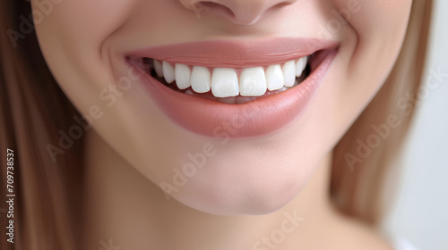 Perfect healthy teeth smile of a young woman. Teeth whitening. Dental clinic patient. Image symbolizes oral care dentistry, stomatology. Dentistry image photo