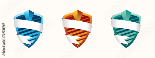 A shield-shaped emblem design with a ribbon belt.