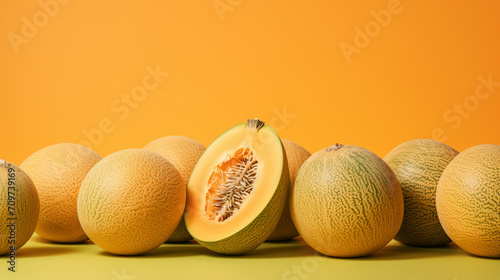 yellow ripe delicious melon on a yellow background