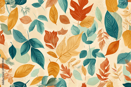 A colorful flowery leaf pattern illustration. Vintage-inspired design