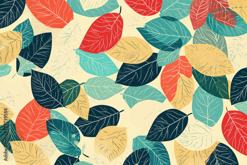 A colorful flowery leaf pattern illustration. Vintage-inspired design