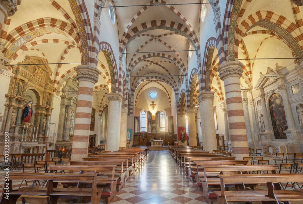VICENZA, ITALY - NOVEMBER 5, 2023: The nave of church Chiesa di Santa Maria dei Servi.