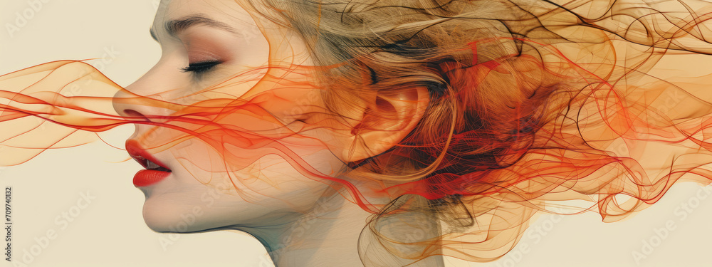 Ethereal Movement, A Captivating Portrait of a Womans Windswept Tresses