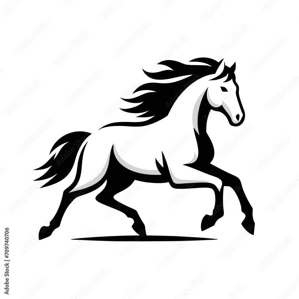 High Quality Vector Logo of a Majestic Rearing White Horse. Versatile Symbol of Strength and Elegance for Logos, Branding, and Marketing. Isolated on White Background for Seamless Integration.
