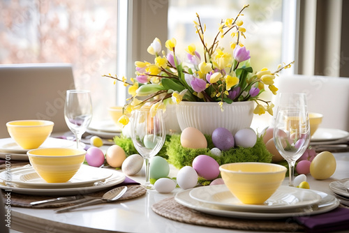 beautifully arranged easter table setting. table decor concept 