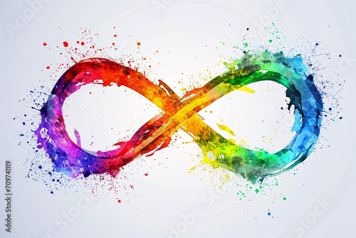 Rainbow-colored infinity symbol illustration, watercolor style, symbol for neurodiversity, adhd, and autism, neurodiversity awareness photo