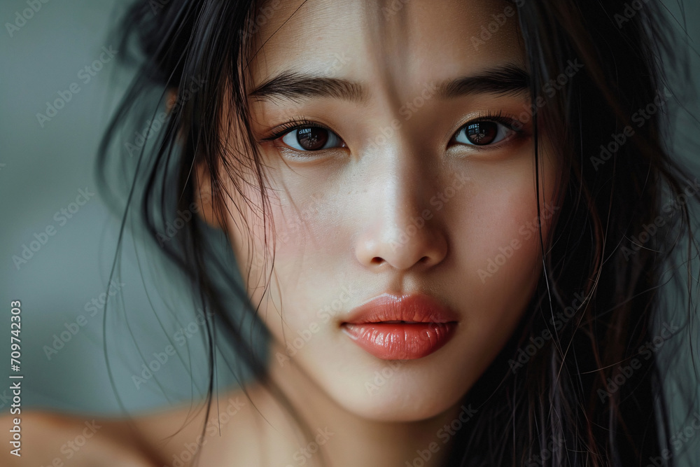 Beauty portrait of an Asian woman with clear skin, skin care portrait Beauty portrait of an Asian woman with clear skin, skin care portrait