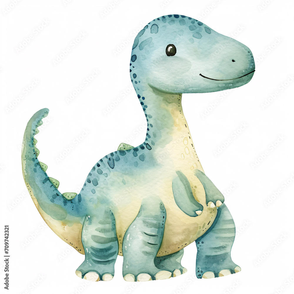 Naklejka premium Compsognathus Dinosaur Cartoon Character Watercolor Handmade Style Illustration Clipart