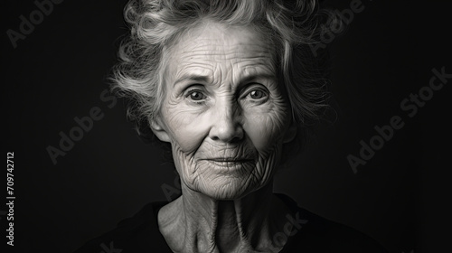 Portrait of an elderly woman with bright emotions on his face. Toned. photo