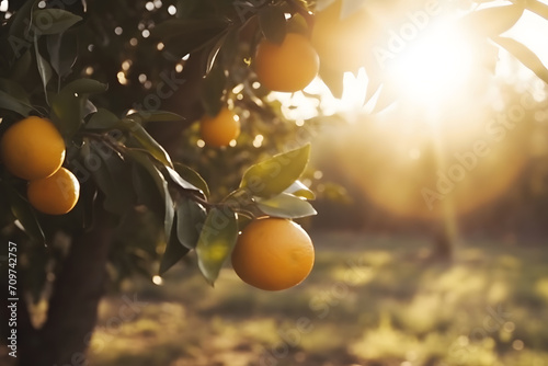 Summer background. Lemon orange garden. Neural network AI generated art