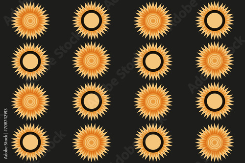 Seamless pattern with yellow sun in Ethnic aztec style. Design wallpaper print in trendy retro style. Vector illustration can used fabric and textile print. EPS 10 Baroque ornament