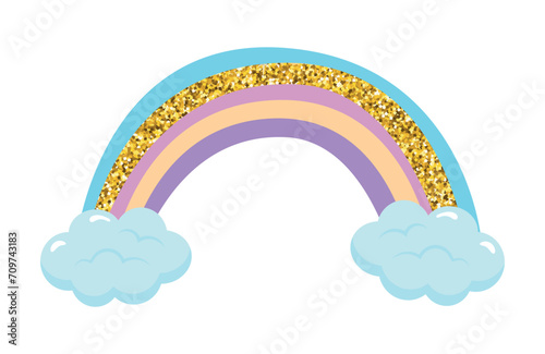 Glitter rainbow. Cute rainbow background stylish design. Vector illustration. Kids illustration, illustration for birthday, invitation, baby shower card, kids t-shirts and stickers. Hand drawn 