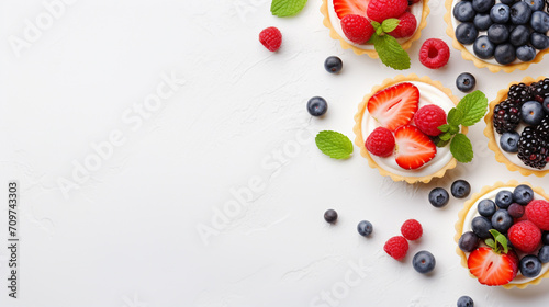 different berries on a white background top view