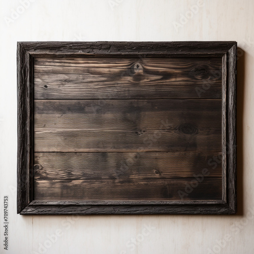 empty rough wood black frame on white background in the style of American tramp art created with Generative Ai © Andrii Yablonskyi