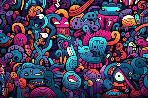 Cartoon cute doodles featuring an abstract surreal world with detailed and intricate patterns seamlessly blended, Generative AI